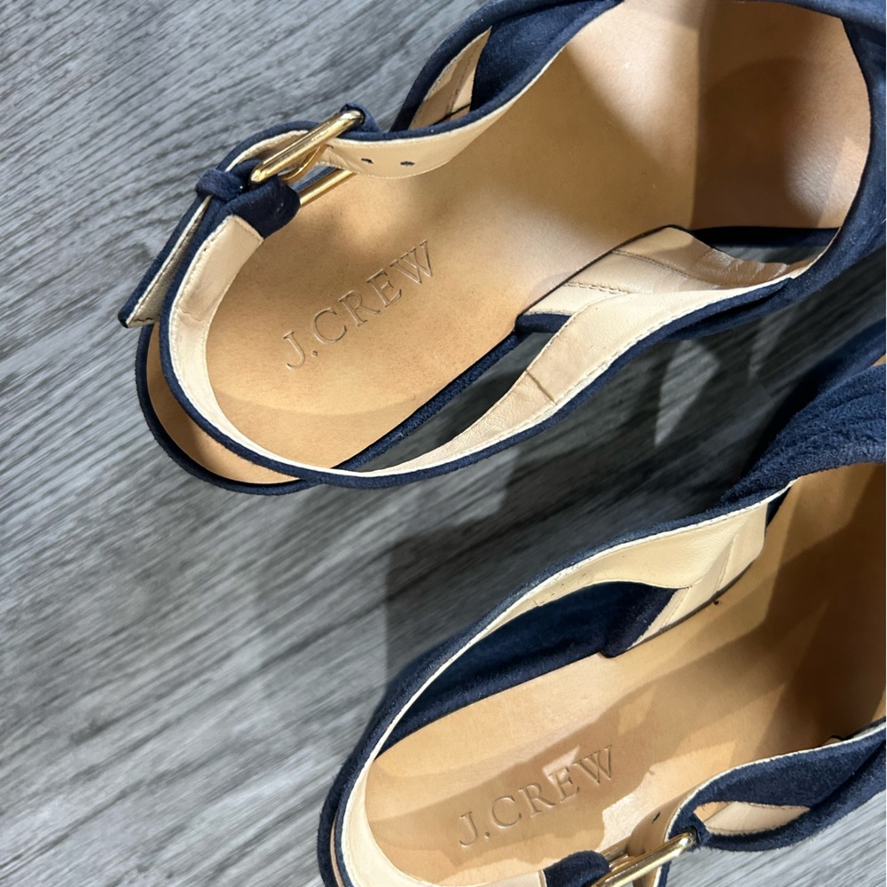 J Crew Blue Suede Wedge Sandals | 8 - Picture 4 of 9